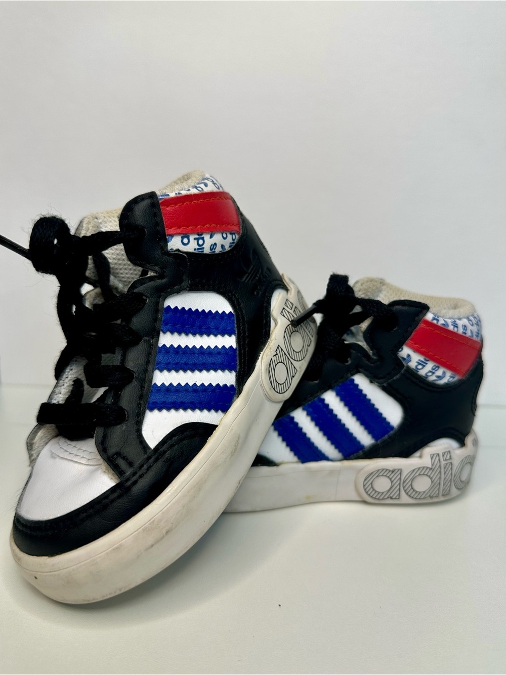 Adidas Hard Court Hi. High-Top Sneakers in Black, Red, White & Blue - 4 toddler